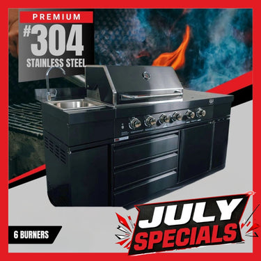 Bull BBQ Black Edition Outdoor Kitchen 6 Burner With Sink & Rotisserie – #304 Stainless Steel