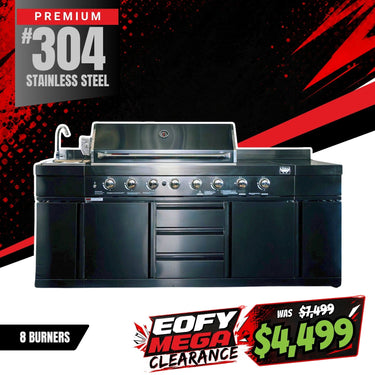 Bull BBQ Black Edition 8-Burner Outdoor Kitchen With Sink & Rotisserie – #304 Premium Stainless Steel