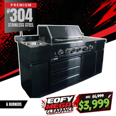 Bull BBQ Black Edition Outdoor Kitchen 6 Burner With Sink & Rotisserie – #304 Stainless Steel