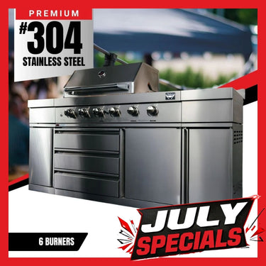 Bull BBQ Premium 6-Burner Outdoor Kitchen with Sink & Rotisserie – #304 Stainless Steel
