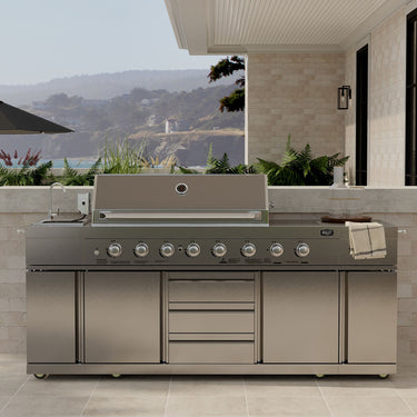 Bullet By Bull Premium 8-Burner Outdoor Kitchen BBQ With Sink and Rotisserie – #304 Stainless Steel