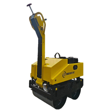 Yellow and black compact roller on a white background