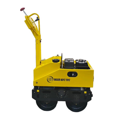 Yellow construction roller with 'Bigger Boyz Toyz' branding on a white background
