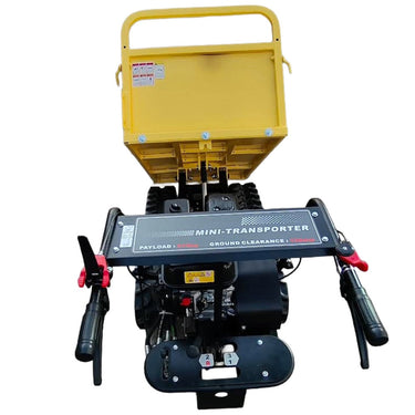 Yellow and black mini-transporter machine on a white background