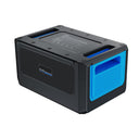Black electronic device with blue interior