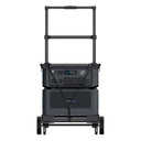 Black portable power station with wheels on a white background