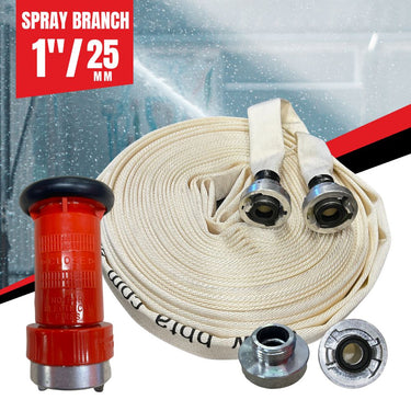 Fire Hose Spray Kit with 30m fire Hose and Adjustable PVC Spray Branch - 25mm (1") - Storz Fitting - SKU FHK-25S