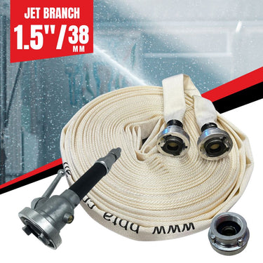 Fire Hose Jet Kit with 30m fire Hose and Aluminium Controlable Jet Branch - 38mm (1.5") - Storz Fitting - SKU FHK-38J
