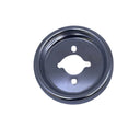A circular metal mechanical component, likely a pulley or bracket, with a central mounting hole and two small side holes, shown on a plain white background.