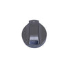 A dark gray circular metal component with a central vertical slot and a small textured blue-gray section near the bottom, isolated on a white background.
