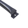 A stainless steel linear flame bar with a mounting bracket, shown on a scratched light gray metal surface.