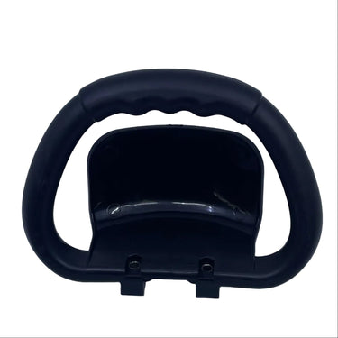 A black plastic handle with a textured grip and mounting clips, photographed on a white studio backdrop.