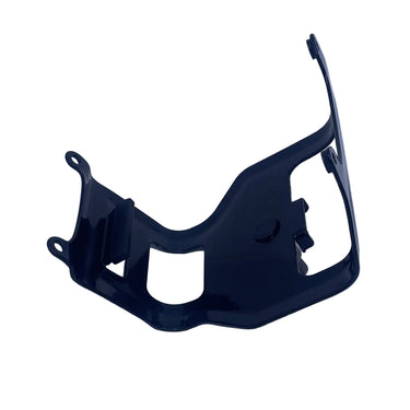 A black plastic motorcycle or scooter frame cover or guard, shown on a scratched white studio backdrop.