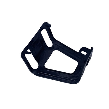 A black plastic mounting bracket or frame component, photographed on a white studio backdrop with visible surface scuffs and scratches.
