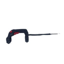A black and red cordless rotary tool with a long metal bit, displayed on a white light box backdrop.