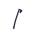 A small black plastic automotive or appliance part, possibly a connector or clip, lying on a scratched light gray metal surface.