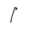 A small black plastic automotive or appliance part, possibly a connector or clip, lying on a scratched light gray metal surface.
