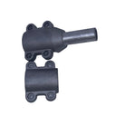 Two dark gray cast metal mechanical components, likely couplings or clamps, shown on a plain white background.
