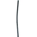 A black rubber hose with silver metal fittings on both ends, laid vertically on a worn concrete floor.