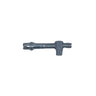 A small silver metal bolt or pin with a hex head, lying on a scratched, light gray metallic surface.