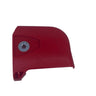 A small red plastic cover or guard with a single visible silver screw, placed on a scratched white surface.
