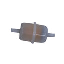 A small cylindrical plastic component with a beige inner section and white outer casing, lying on a scratched light gray surface.