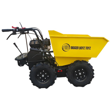 Small off-road vehicle with a yellow dump bed on a white background, branded 'Bigger Boyz Toyz'.