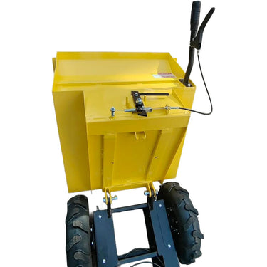 Yellow mechanical device with a handle on a white background