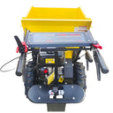 Small yellow and black machine with a dump bed on a white background