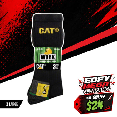 CAT Bamboo Sock 3 Pack - Black - X Large