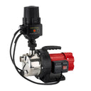 Pump with black and red design on a white background