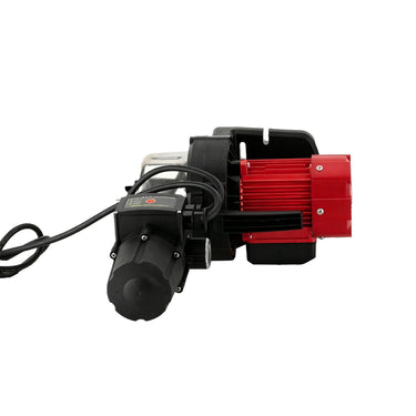 Black and red industrial pump on a white background