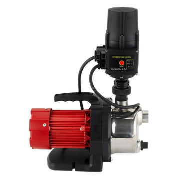 Pump with red and black components on a white background