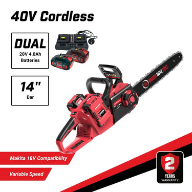BBT 40V Cordless 14" Chainsaw - Brushless & Dual 4.0Ah Lithium-ion Makita Compatible