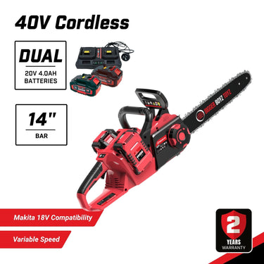 BBT 40V Cordless 14" Chainsaw – Brushless | Dual 4.0Ah Batteries | Makita Compatible