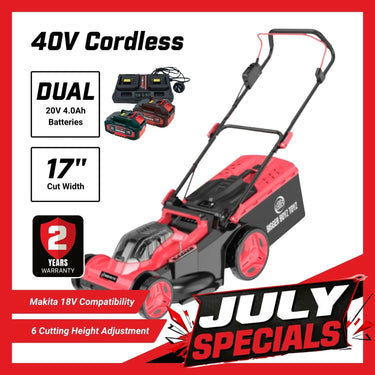 BBT 40V Cordless 17" Lawn Mower - Brushless & Dual 4.0Ah Lithium-ion Makita Compatible