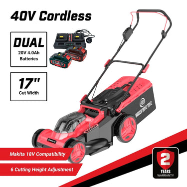 BBT 40V Cordless 17" Lawn Mower - Brushless & Dual 4.0Ah Lithium-ion Makita Compatible
