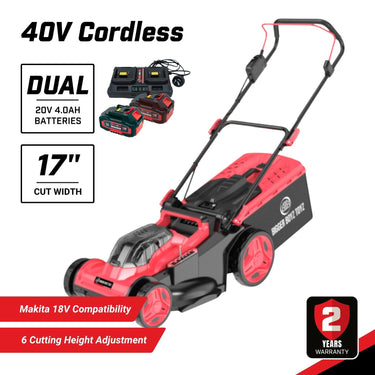 BBT 40V Cordless 17" Lawn Mower - Brushless & Dual 4.0Ah Lithium-ion Makita Compatible