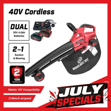 BBT 40V Cordless, Brushless Blower Vacuum with Dual 4.0Ah Lithium-ion Makita Compatible Batteries