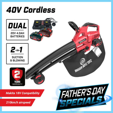 BBT 40V Cordless, Brushless Blower Vacuum with Dual 4.0Ah Lithium-ion Makita Compatible Batteries