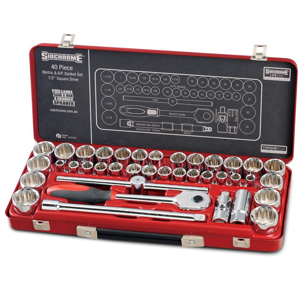 Siamese Socket Sidchrome SCMT14105 40pce 1/2” Drive Metric & Imperial Socket Set ...
