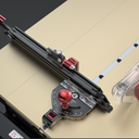 The standard heavy-duty, black anodized crosscutting fence of the MG-36Pro is a CNC milled extrusion of 6061 - T6 aluminum. It is the base for the micro-adjustment flip stop