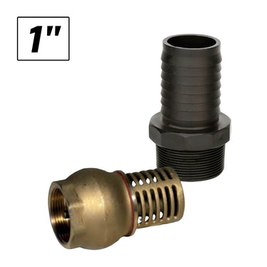 1" Brass Foot Valve, Non-Return with Poly Hose Tail
