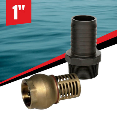 1" Brass Foot Valve, Non-Return with Poly Hose Tail