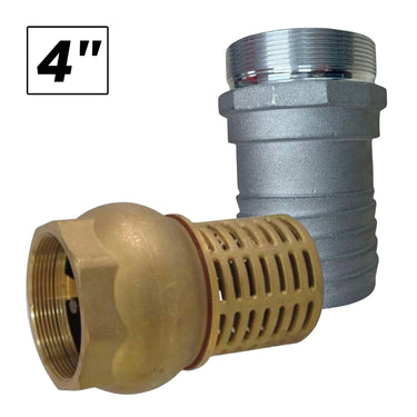 4" Brass Foot Valve, Non-Return with Alloy Hose Tail