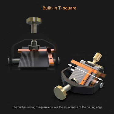 Built in T-square - The built-in sliding T-square ensures the squareness of the cutting edge