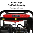 Extra Large Fuel Tank Capacity 15L. Running up to 14 hours.